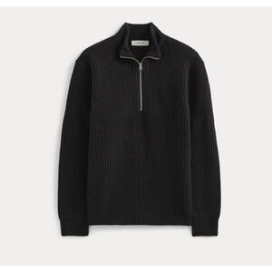 Everlane Mens The Felted Merino Half-Zip Sweater in black Size Large 2827
